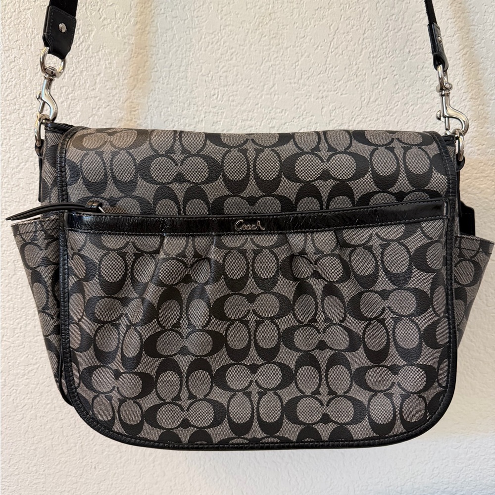 Coach Signature Jacquard Crossbody Bag in Charcoal and Black, diaper bag - Picture 2 of 13